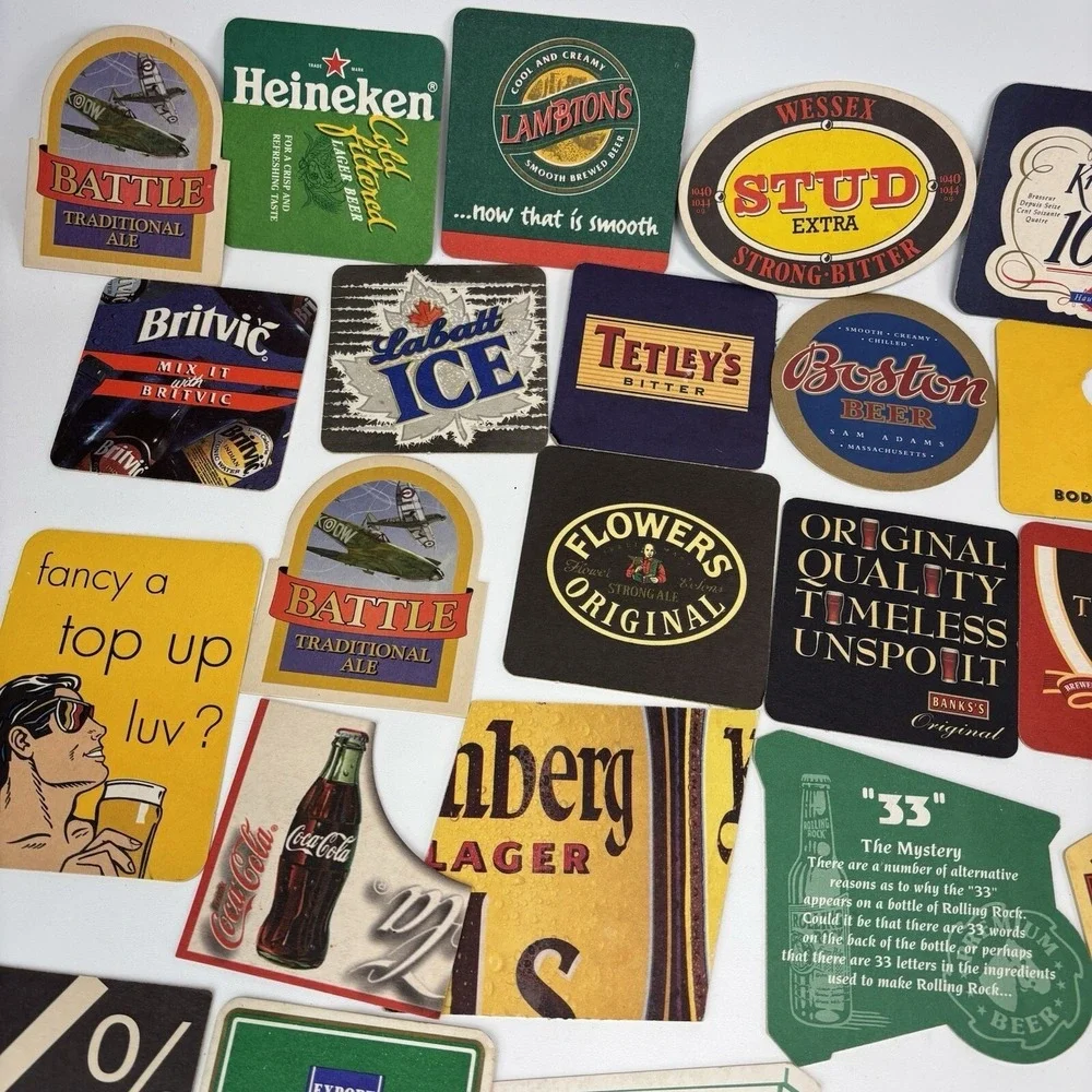 VTG Lot Coasters Man Cave Crafts Beer Soda Cider 48 Breweriana Retro Bar Varitey